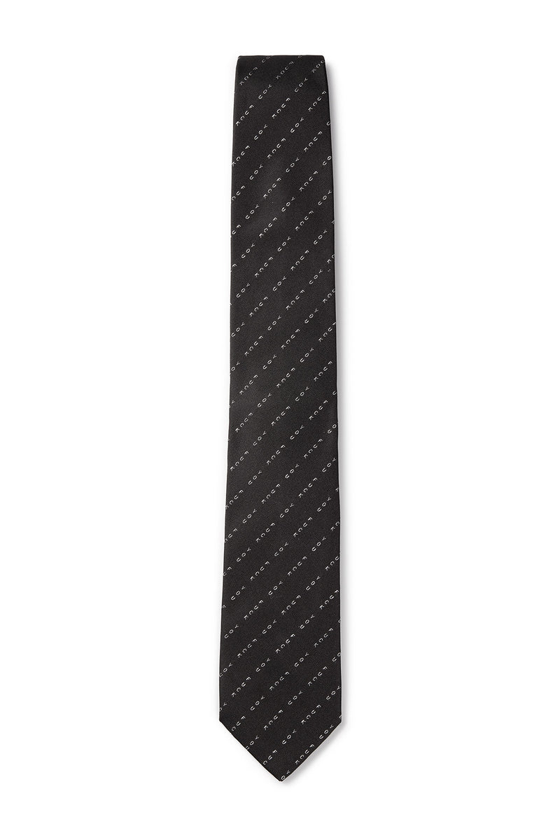 David August Exclusive Silk Woven Eff You Tie in Black with White Pinstripe Ties David August, Inc.   