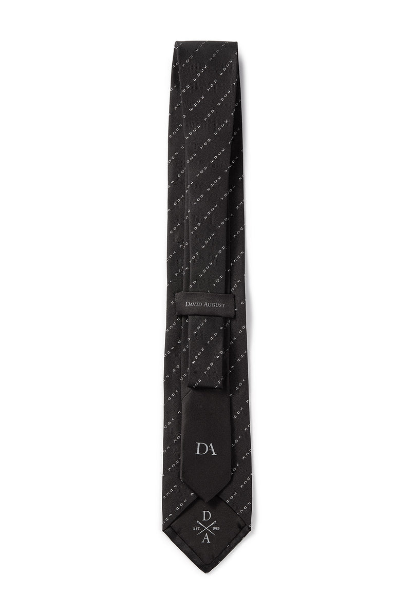 David August Exclusive Silk Woven Eff You Tie in Black with White Pinstripe Ties David August, Inc.   