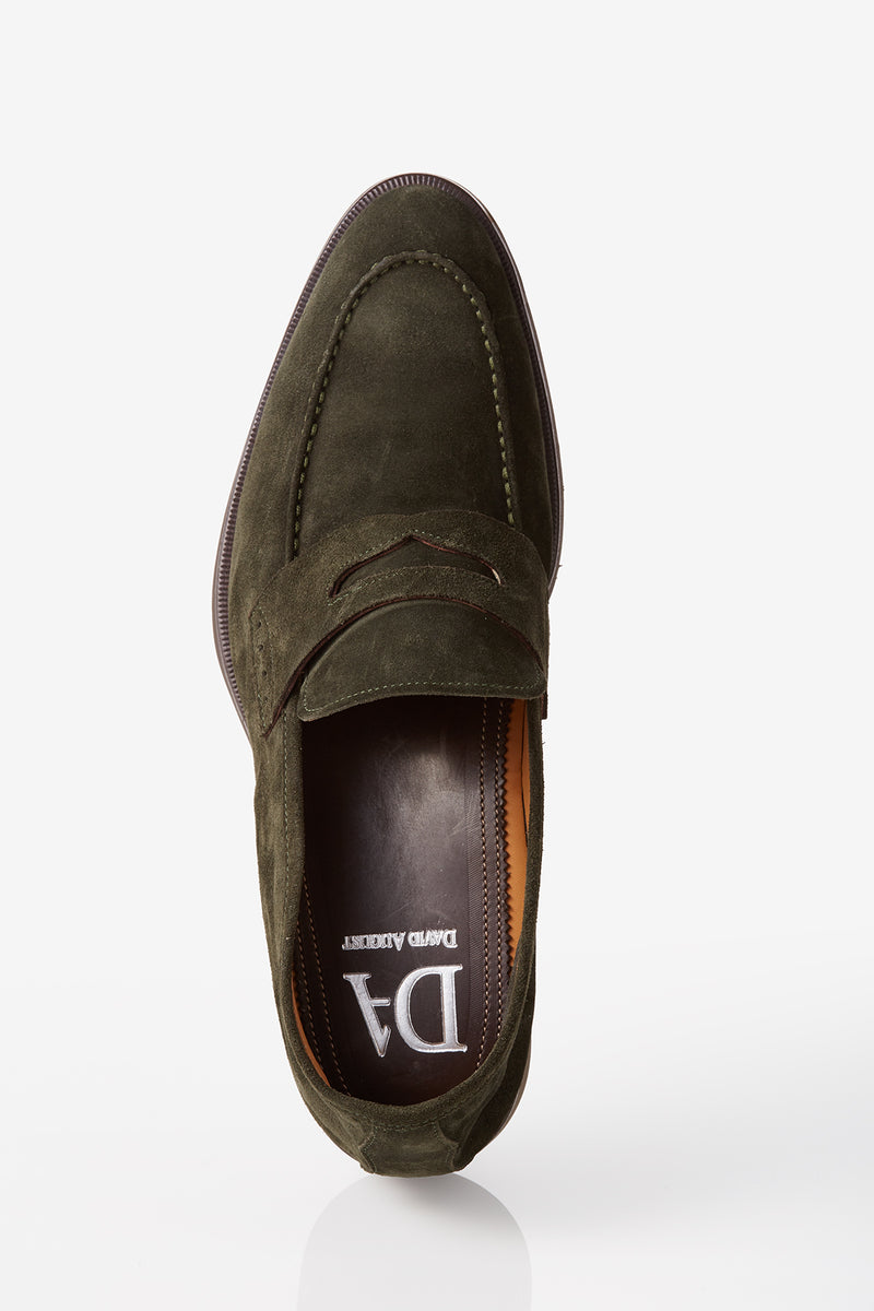 David August Suede Penny Loafer in Loden Green Shoes David August, Inc.   