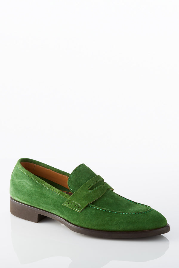 David August Suede Penny Loafer in Sport Green Shoes David August, Inc.   