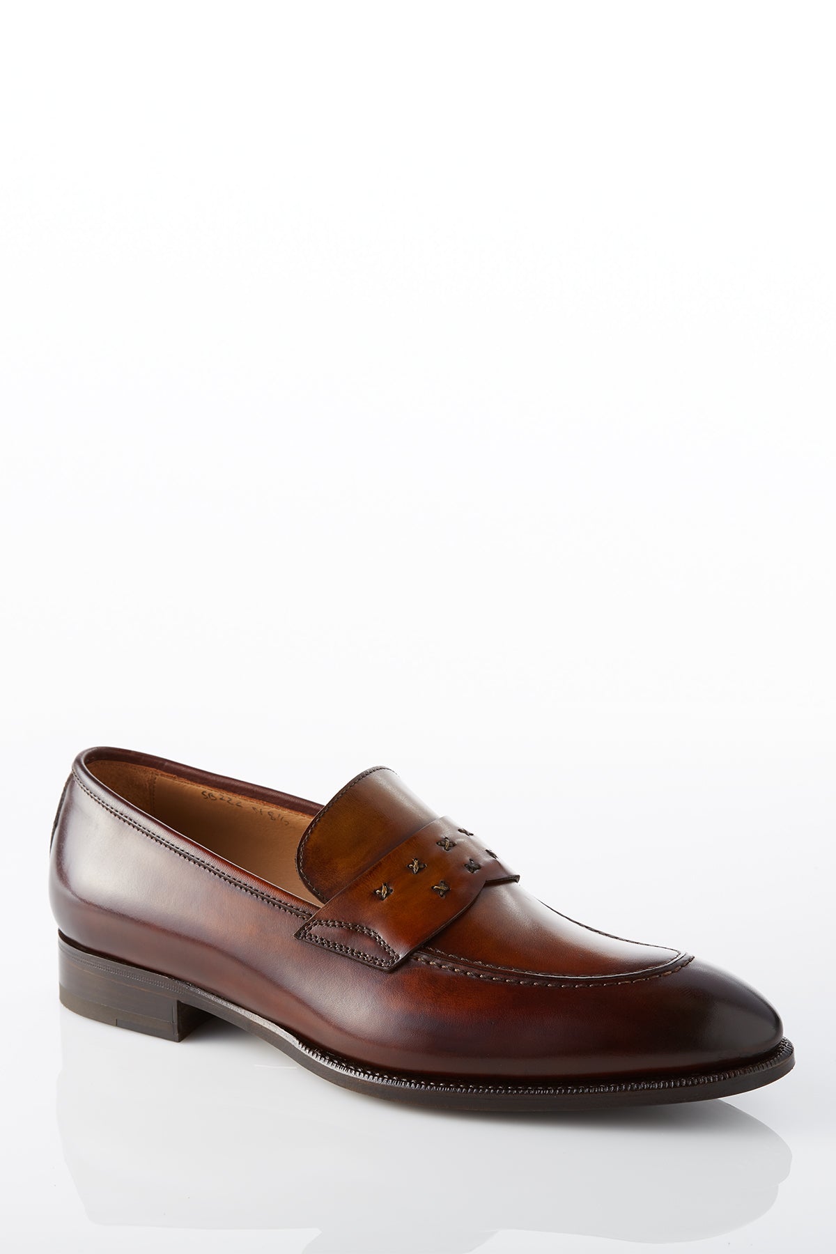 David August Leather Cross Stitched Penny Loafers in Whiskey  display picture 1