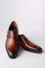 David August Leather Double Monk-strap Shoes in Whiskey Brown Shoes David August, Inc.   