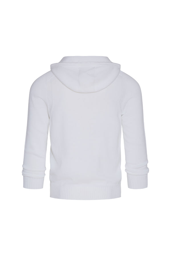 Cotton Knit Zip-Front Hooded Sweater with knitted detail in White Sweater David August, Inc.   