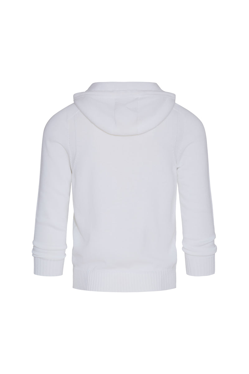 Cotton Knit Zip-Front Hooded Sweater with knitted detail in White Sweater David August, Inc.   