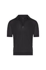 Silk Cotton Blend Knit Zip Polo in Charcoal Sweater David August, Inc.   