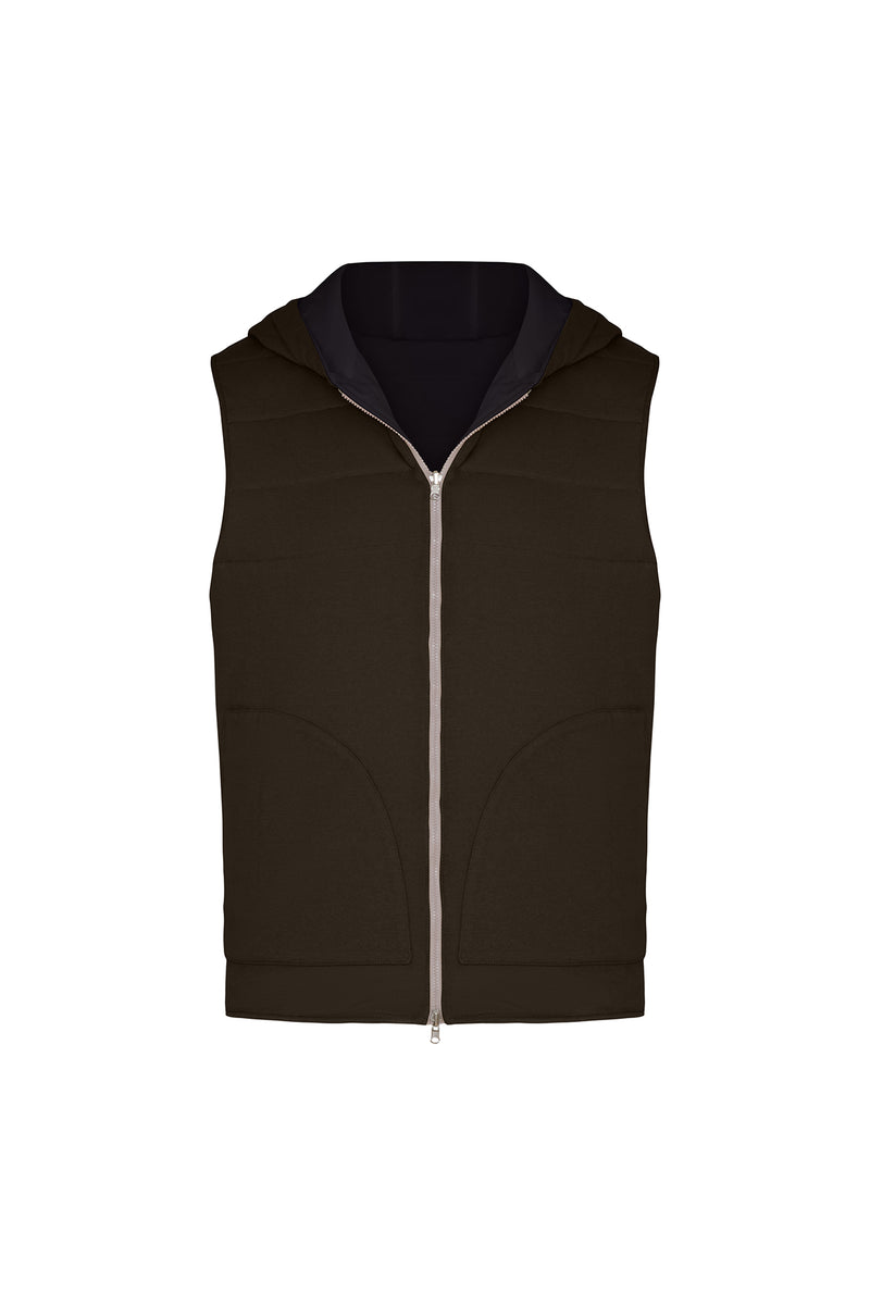 Reversible Nylon and Cotton Zip Vest in Charcoal Sweater David August, Inc.   