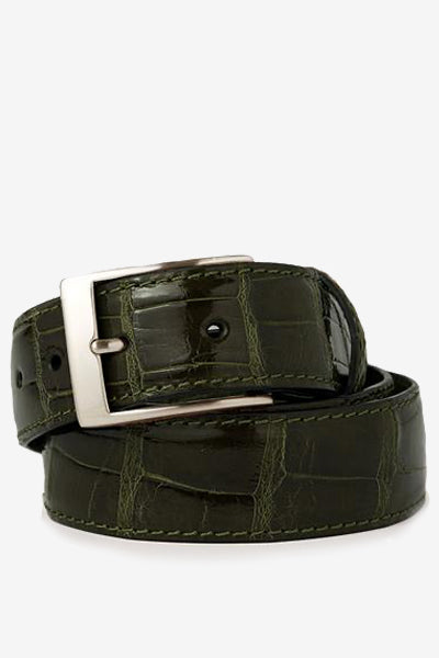 Olive Glossy Alligator Leather Belt – David August,