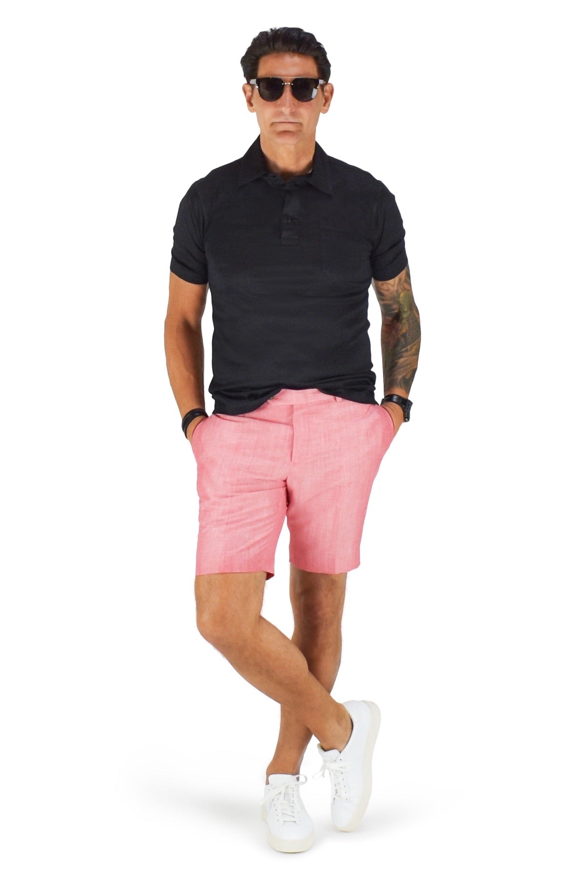 David August Slim Fit Coral Cotton Linen Shorts - Cut-To-Order 40