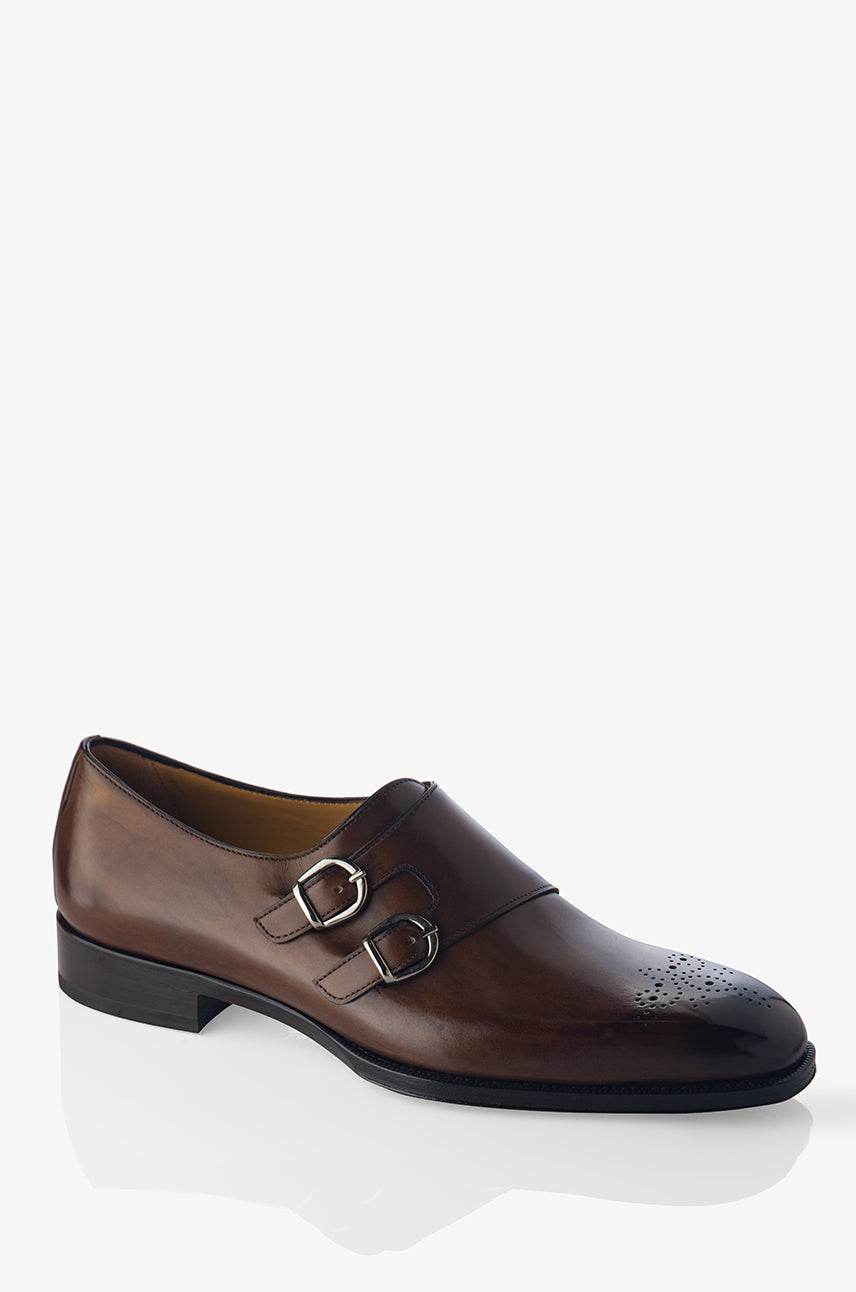 David August Leather Cap Toe Double Monk-strap Shoes in