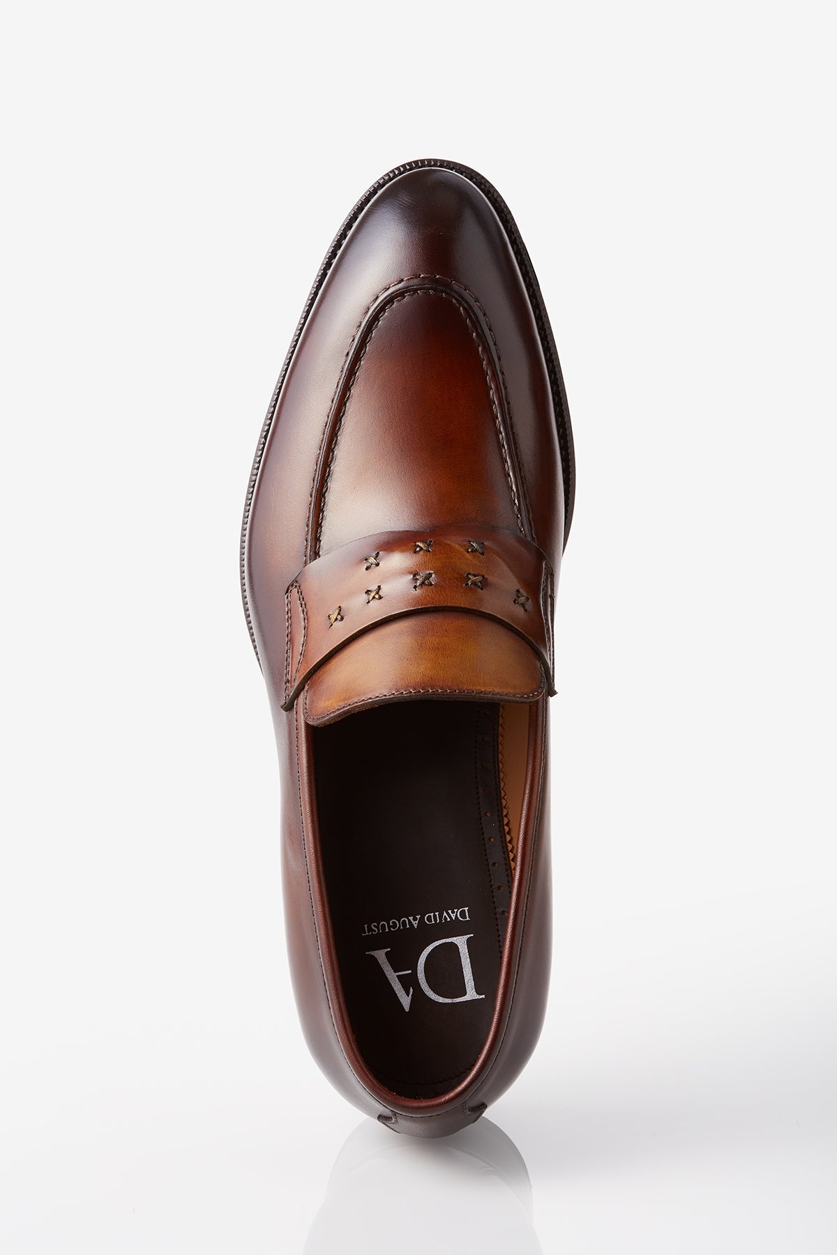 David August Leather Cross Stitched Penny Loafers in Whiskey  display picture 1