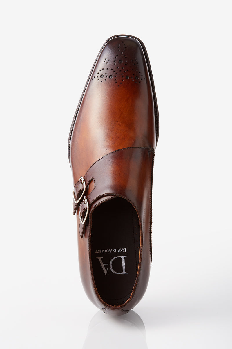 David August Leather Double Monk-strap Shoes in Whiskey Brown Shoes David August, Inc.   