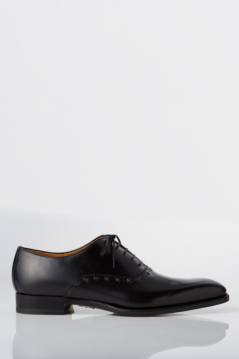 David August Leather Lace Up Cross Stitched Oxfords in Black Shoes David August, Inc.   