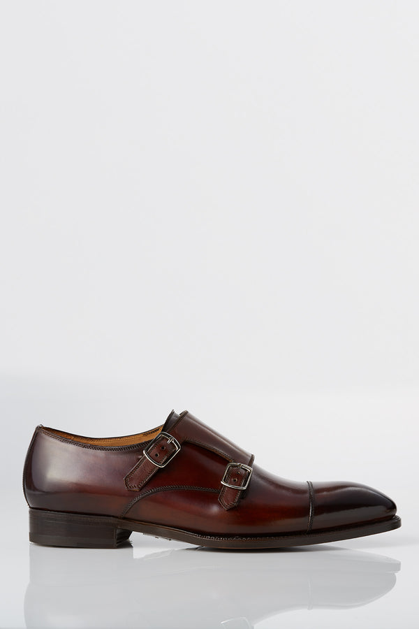 David August Leather Cap Toe Double Monk-strap Shoes in Whiskey Brown Shoes David August, Inc.   