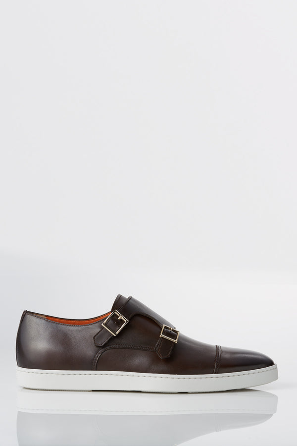 Santoni Freemont Double Buckle Monk-strap Sneaker in Dark Brown Shoes Santoni   