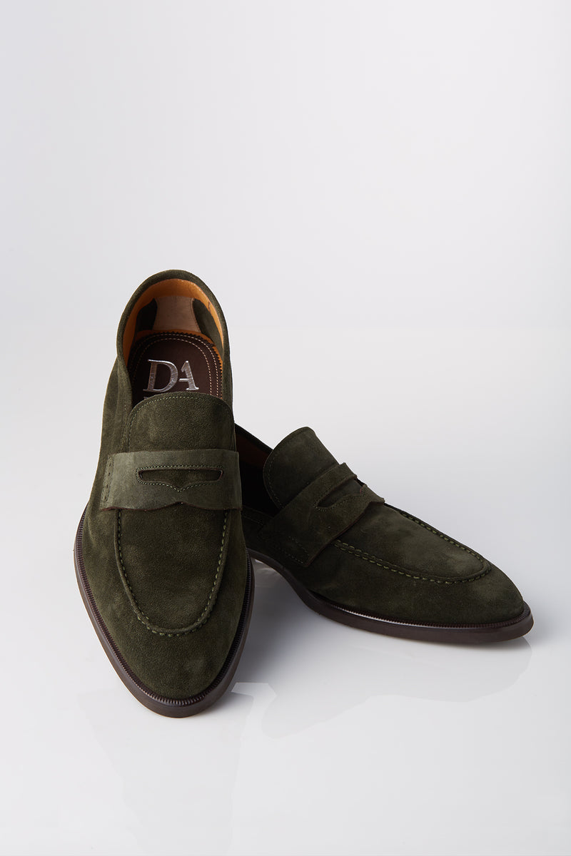 David August Suede Penny Loafer in Loden Green Shoes David August, Inc.   