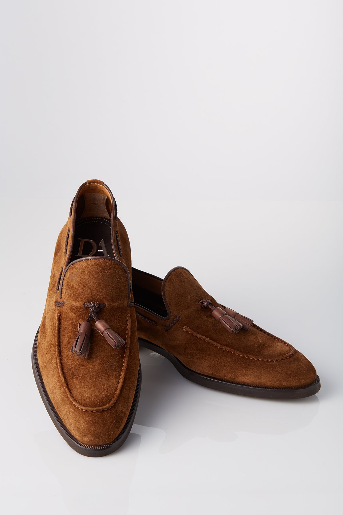 David August Made in Italy Men\'s Luxury Gray Suede Tassel Loafers Size 8 David August Suede Tassel Loafer in Cacao – David August, Inc main image 2