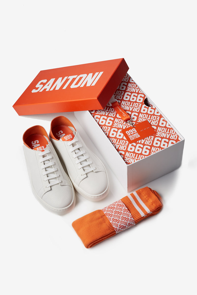 Santoni 999 Limited Edition Sneaker in White with Orange