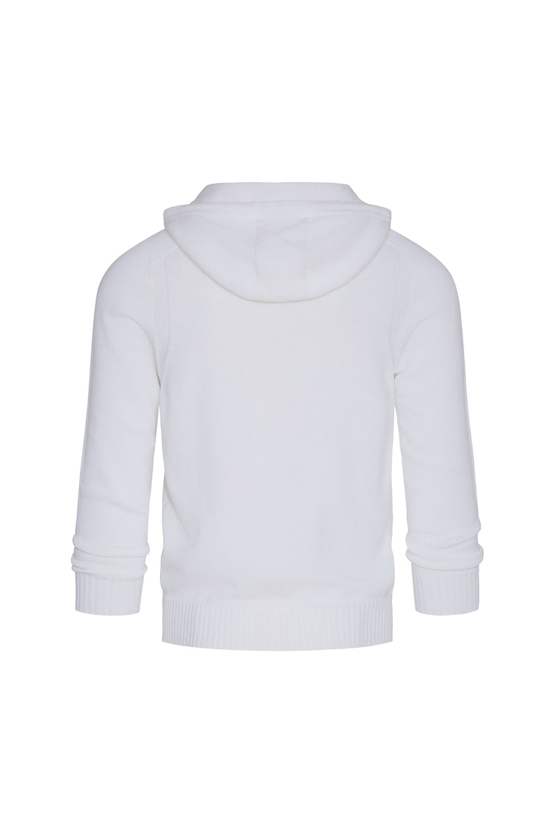 Cotton Knit Zip-Front Hooded Sweater with knitted detail in Orca Sweater David August, Inc.   