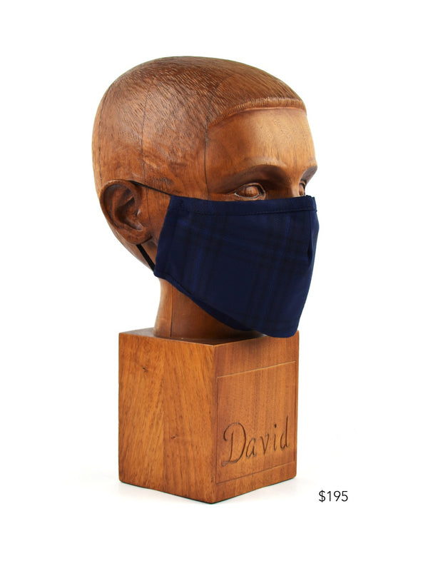 Premium Navy Blue Window-Plaid Cloth Face Mask - FM18 Face Mask David August, Inc.   