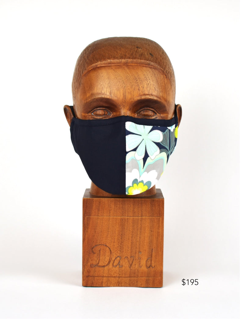 Premium Navy/Floral Split Cloth Face Mask - FM05 Face Mask David August, Inc.   