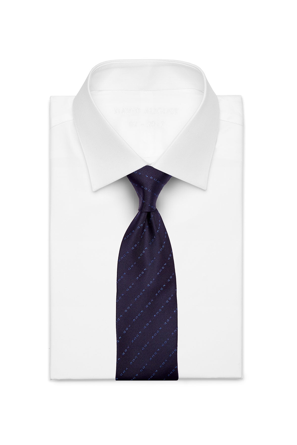David August Exclusive Silk Woven Eff You Tie in Navy with Tonal Pinst ...