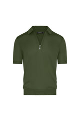 Silk Cotton Knit Zip Front Polo in Avocado Sweater David August, Inc.   