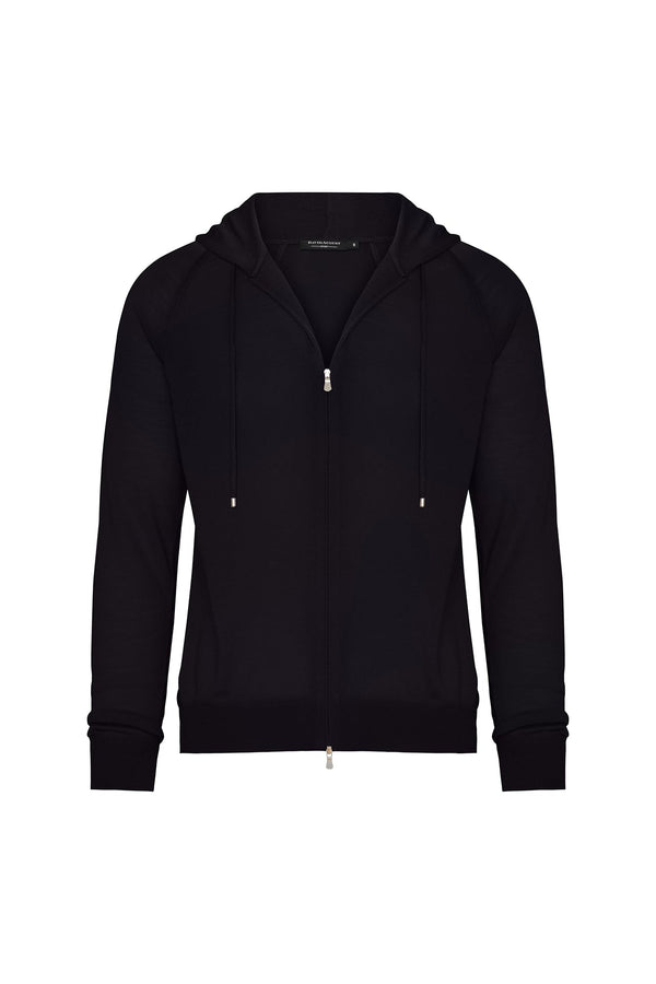 Wool Traveler Knit Zip-Front Hooded Sweater in Midnight Sweater David August, Inc. Small Midnight 