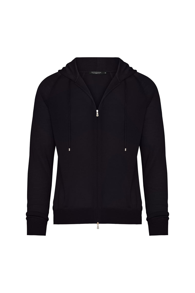 Wool Traveler Knit Zip-Front Hooded Sweater in Midnight Sweater David August, Inc. Small Midnight 