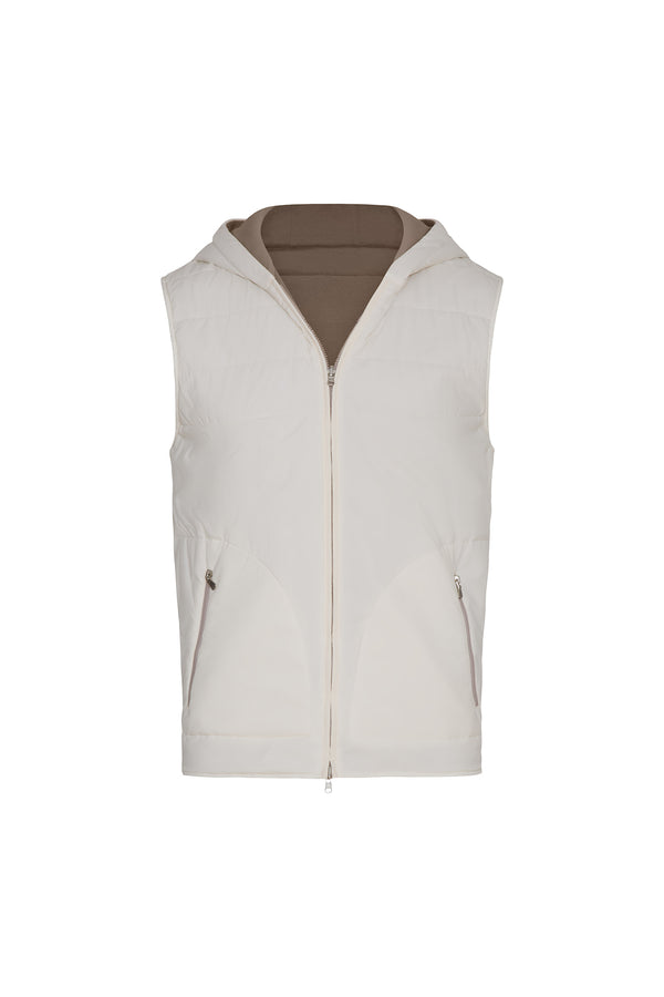Reversible Nylon and Cotton Zip Vest in Ivory Sweater David August, Inc.   