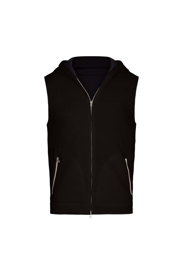 Reversible Nylon and Cotton Zip Vest in Black Sweater David August, Inc.   
