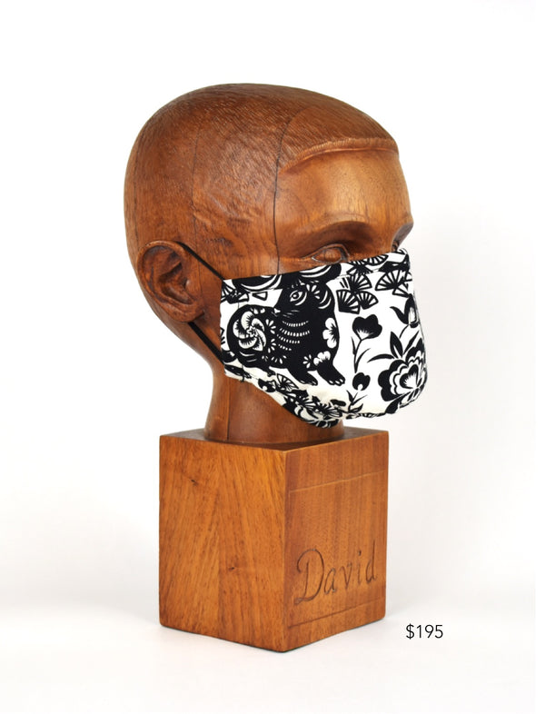 Premium White with Black Floral Cloth Face Mask - FM11 Face Mask David August, Inc.   