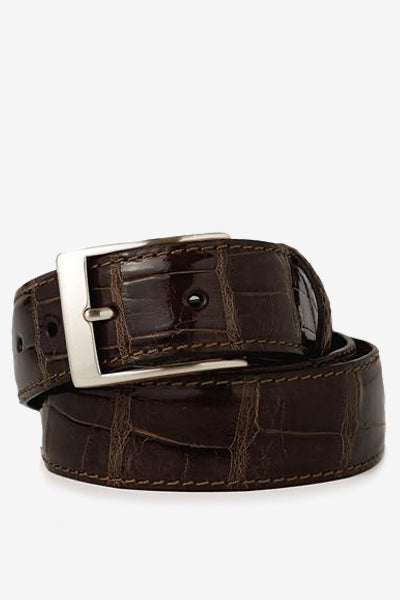 Brown Glossy Alligator Leather Belt Belts David August, Inc.   