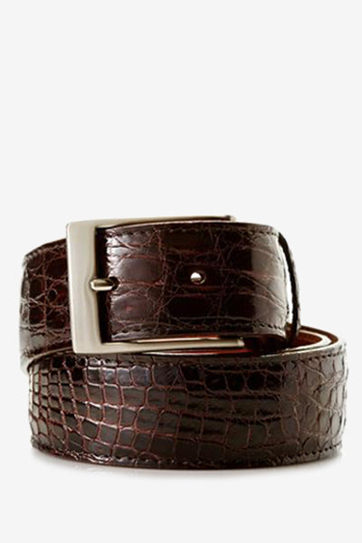 Brown Glossy Crocodile Skin Leather Belt Belts David August, Inc.   