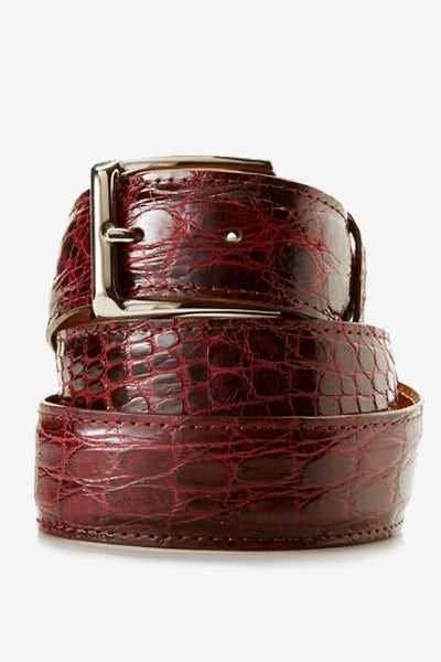 Burgundy Glossy Crocodile Skin Leather Belt Belts David August, Inc.   