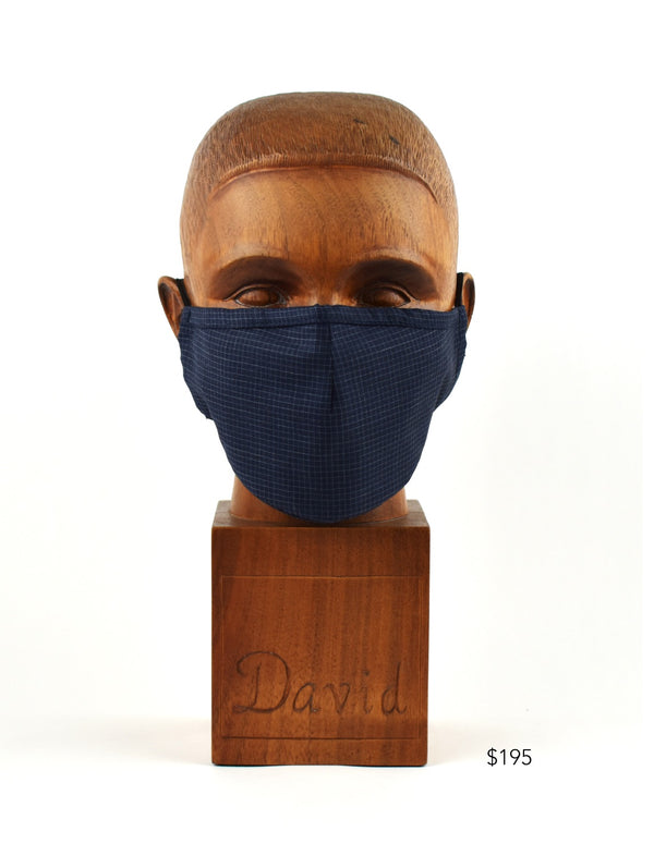 Premium Navy with Grey Subtle Check Cloth Face Mask - FM14 Face Mask David August, Inc.   