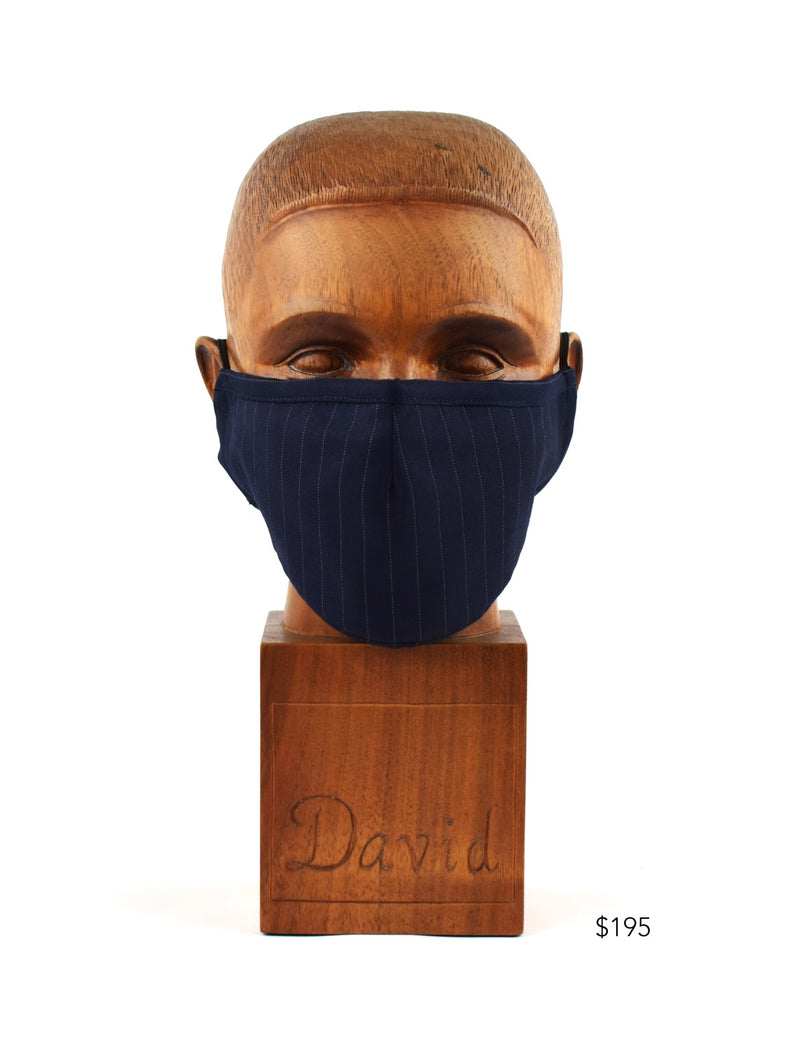 Premium Navy with Grey Pin-Dot Stripe Cloth Face Mask - FM15 Face Mask David August, Inc.   