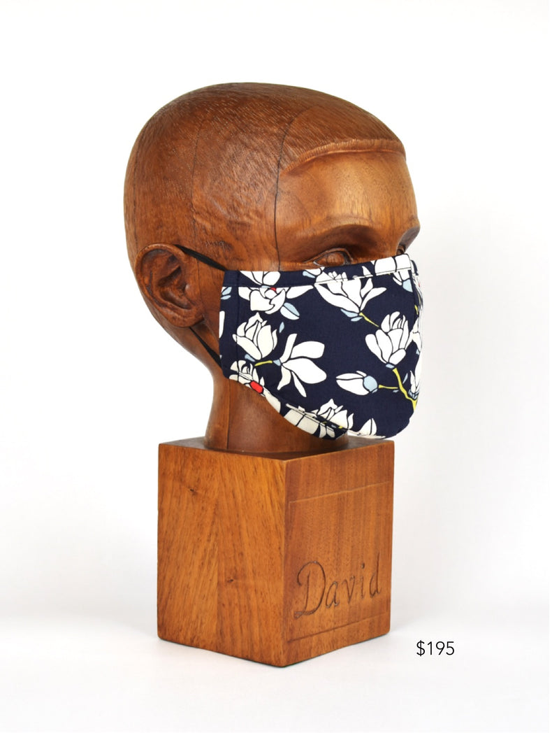 Premium Navy with White Floral Cloth Face Mask - FM03 Face Mask David August, Inc.   