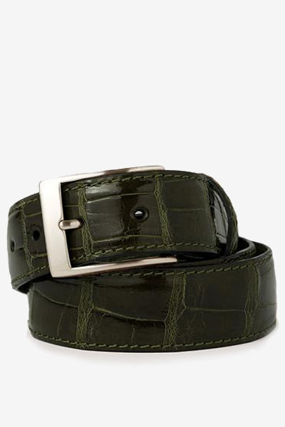 Olive Glossy Alligator Leather Belt Belts David August, Inc.   