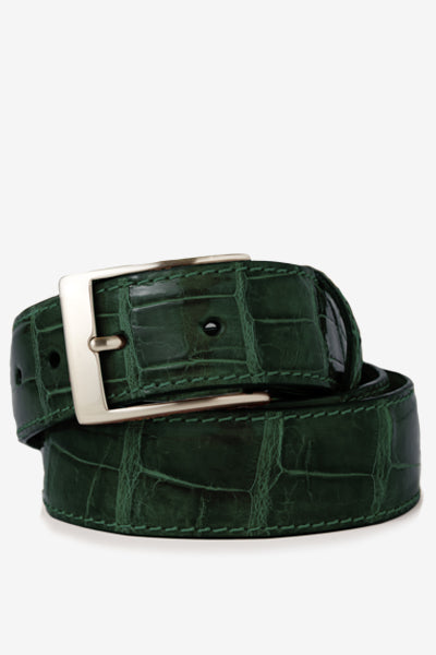 Green Glossy Alligator Leather Belt Belts David August, Inc.   
