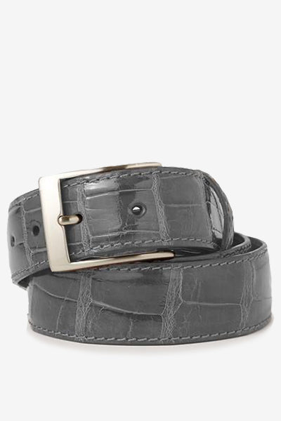 Grey Glossy Alligator Leather Belt Belts David August, Inc.   