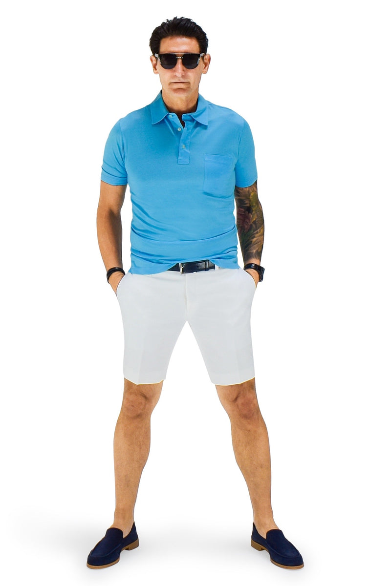David August Slim Fit White Cotton Twill Shorts - Cut-to-Order Shorts David August, Inc.   