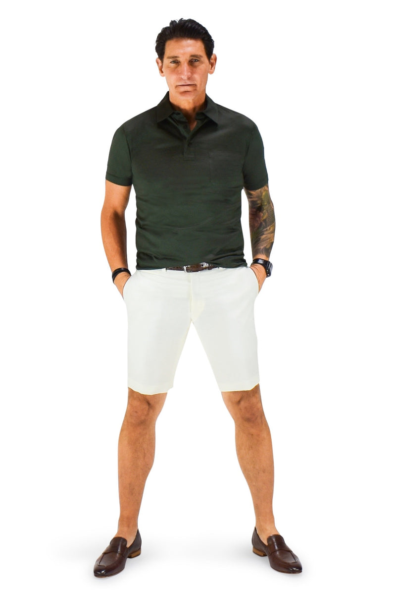 David August Slim Fit Off White Summer Wool Linen Shorts - Cut-to