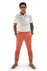 David August Slim Fit Tapered Coral with Octagon Rope and Chain Design Cotton Trousers - Cut-to-Order Pants David August, Inc.   