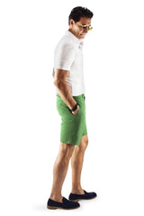 David August Slim Fit Green Linen Shorts - Cut-to-Order Shorts David August, Inc.   