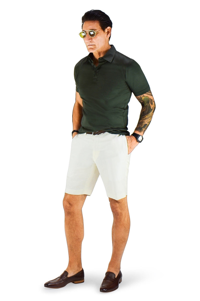 David August Slim Fit Off White Summer Wool Linen Shorts - Cut-to-Order