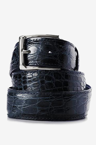 Navy Blue Glossy Crocodile Leather Belt Belts David August, Inc.   