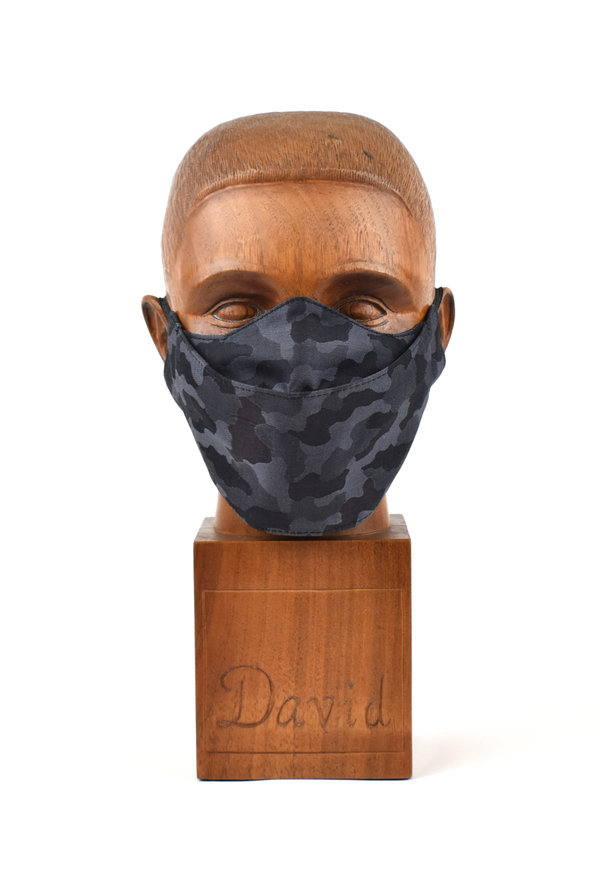 Premium Black with Grey Camo Flat Front Cloth Face Mask - FM41 Face Mask David August, Inc.   