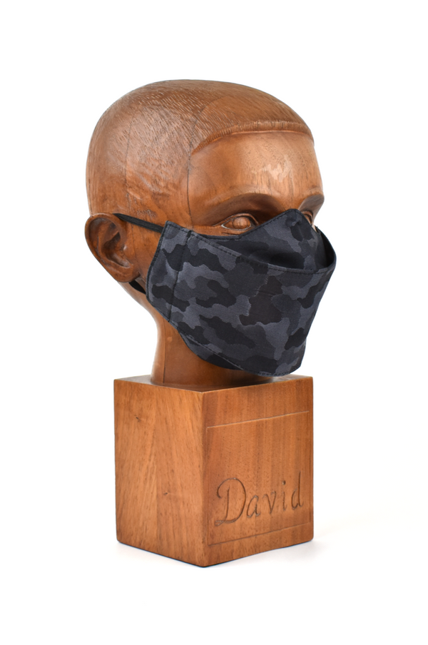 Premium Black with Grey Camo Flat Front Cloth Face Mask - FM41 Face Mask David August, Inc.   