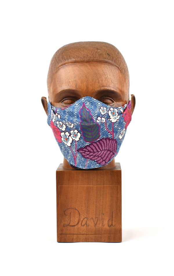 Premium Blue Wave with Pink Floral Flat Front Cloth Face Mask - FM47 Face Mask David August, Inc.   