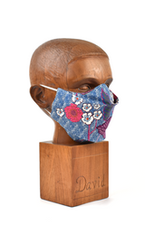 Premium Blue Wave with Pink Floral Flat Front Cloth Face Mask - FM47 Face Mask David August, Inc.   